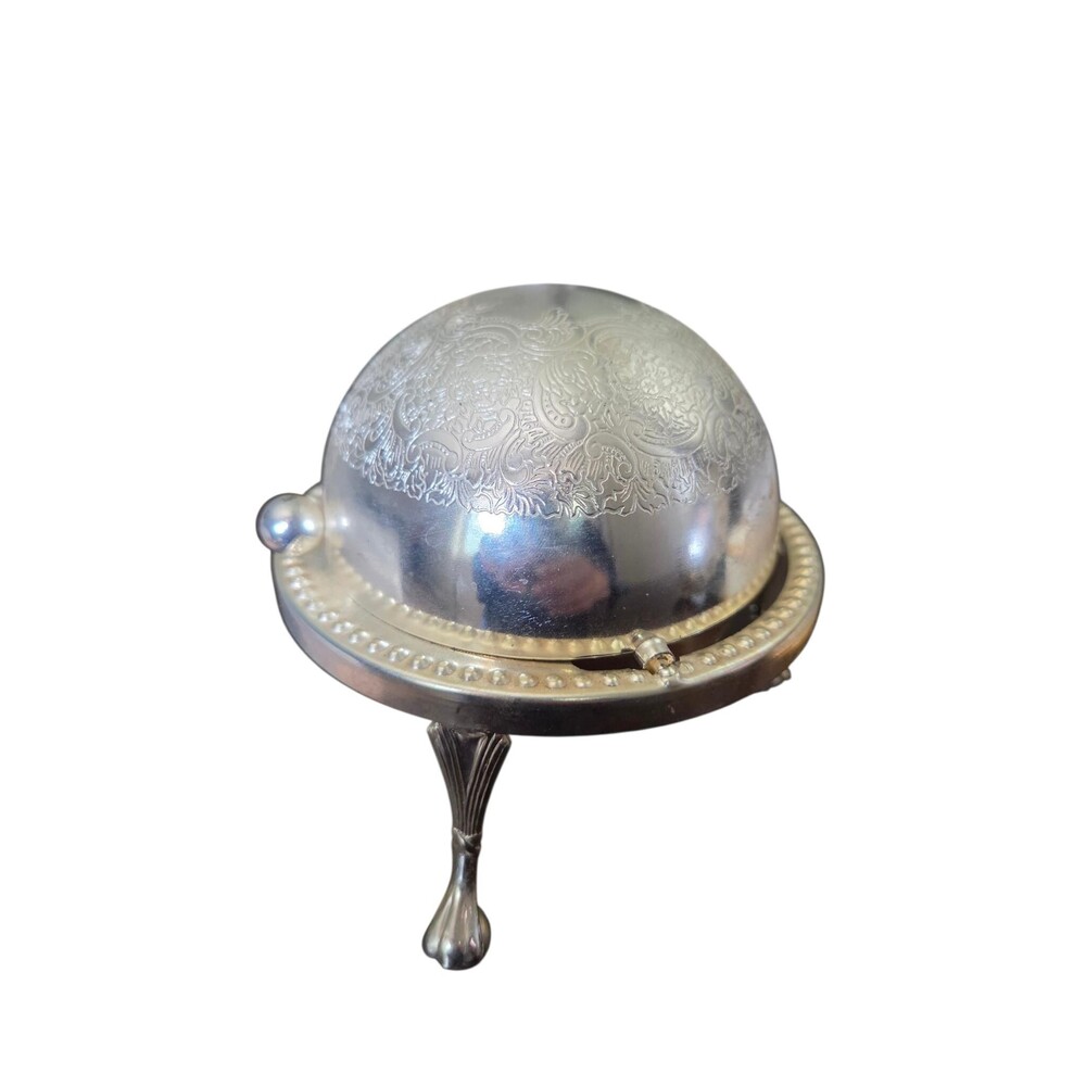 Vintage English Silver Plated Roll Top Butter Dish Caviar Revolving Dome 5" - Picture 8 of 10